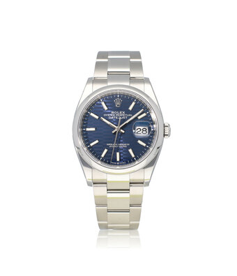 Rolex Datejust 36 steel blue motif - fluted - block Oyster 2023 box + papers