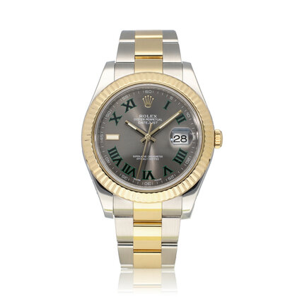 Datejust 41 steel - yellow gold fluted black Wimbledon roman Oyster 2016 B+P