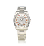 Rolex Oyster Perpetual 34 steel silver concentric orange 2009 box + papers
