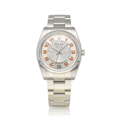 Oyster Perpetual 34 steel silver concentric orange 2009 box + papers