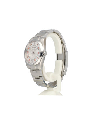 Rolex Oyster Perpetual 34 steel silver concentric orange 2009 box + papers