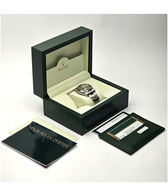 Rolex Oyster Perpetual 34 steel silver concentric orange 2009 box + papers