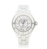 CHANEL J12 White Diamond Indicators 38 white ceramic 2019 box + papers