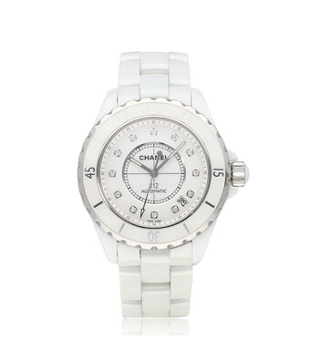 CHANEL J12 White Diamond Indicators 38 white ceramic 2019 box + papers
