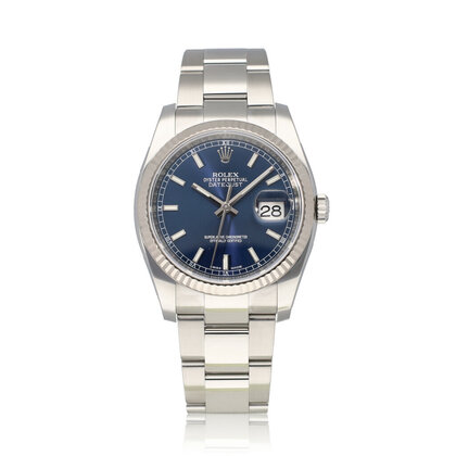 Datejust 36 steel - white gold blue fluted Oyster 2016 box + papers