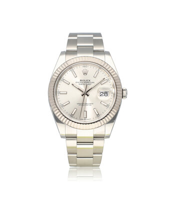 Rolex Datejust 41 steel - white gold silver index fluted Oyster 2024 box + papers