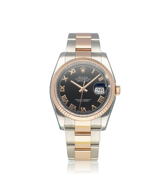 Rolex Datejust 36 steel - rose gold black roman Oyster 2017 B+P | NEW ROLEX SERVICE