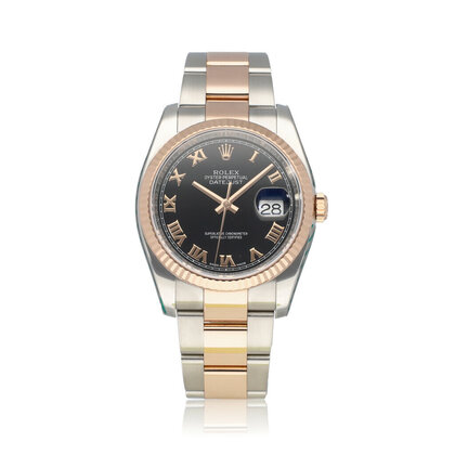 Datejust 36 steel - rose gold black roman Oyster 2017 B+P | NEW ROLEX SERVICE