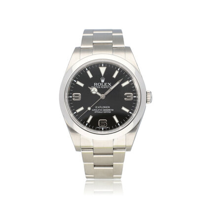 Explorer  39 NEW ROLEX SERVICE - 2014 B+P | steel black domed Oyster