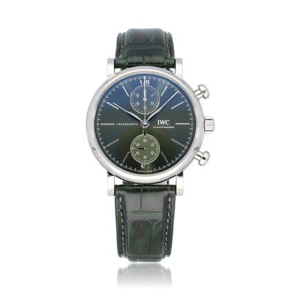 Portofino Chronograph 39 steel green leather strap 2024 D+P