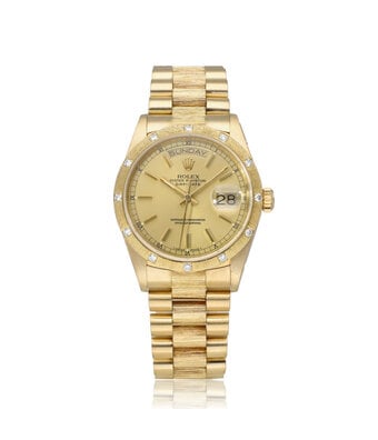 Rolex Day-Date 36 bark 1988 box + papers | yellow gold champagne diamond President