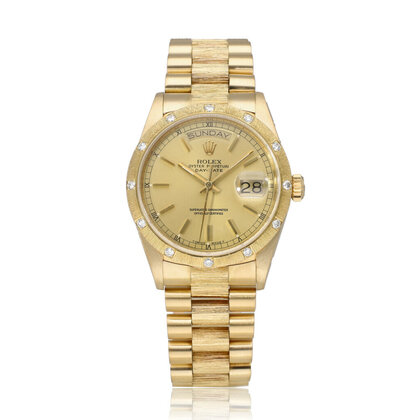 Day-Date 36 bark 1988 box + papers | yellow gold champagne diamond President