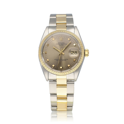 Date  34 steel / gold grey BLOCK / TRIANGLE Oyster 1972 + box | NEW ROLEX SERVICE