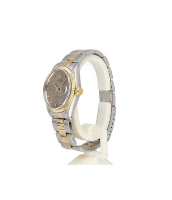 Rolex Date  34 steel / gold grey BLOCK / TRIANGLE Oyster 1972 + box | NEW ROLEX SERVICE