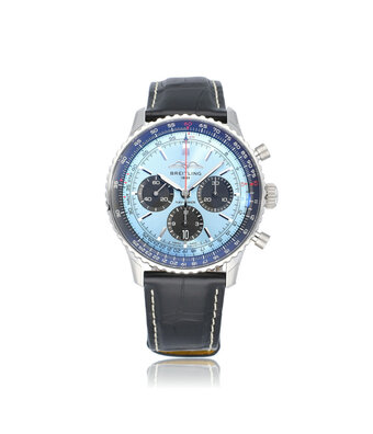 Breitling Navitimer B01 Chronograph 43 steel alligator strap blue 2024 box + papers
