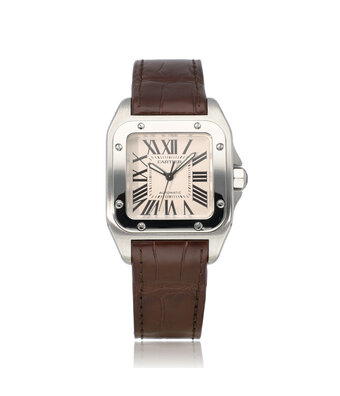 Cartier Santos de Cartier 100  NEW CARTIER ALLIGATOR STRAP | steel silver roman