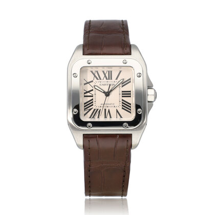 Santos de Cartier 100  NEW CARTIER ALLIGATOR STRAP | steel silver roman
