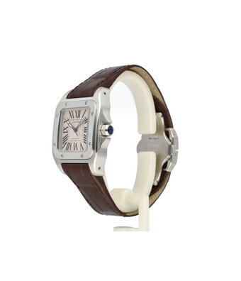 Cartier Santos de Cartier 100  NEW CARTIER ALLIGATOR STRAP | steel silver roman