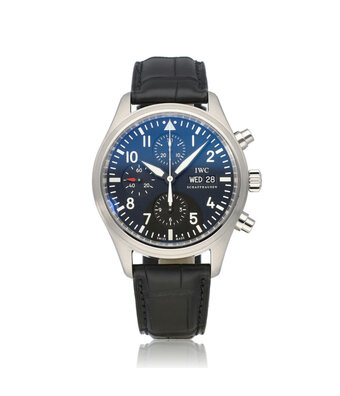IWC Pilot's Watch Chronograph Automatic 42 steel fliegeruhr black 2006 B+P | NEW IWC STRAP
