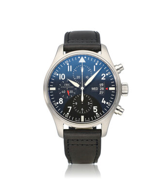 IWC Pilot's Watch Double Chronograph 46 steel black day - date | NEW IWC STRAP