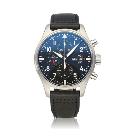Pilot's Watch Double Chronograph 46 steel black day - date | NEW IWC STRAP