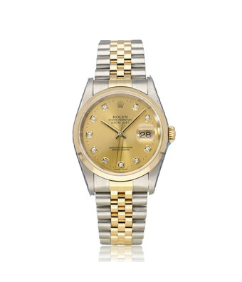 Rolex Datejust 36 NEW ROLEX SERVICE - 2004 B+P | steel - gold champagne diamond domed Jubilee