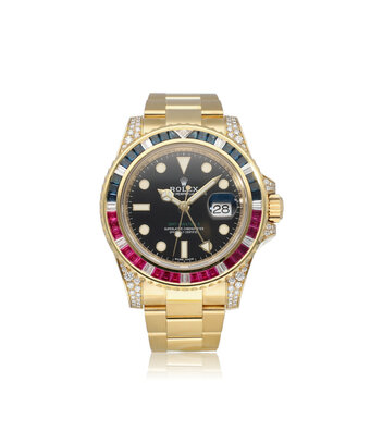 Rolex GMT-Master II  2018 + papers | yellow gold - factory diamond - ruby - sapphire