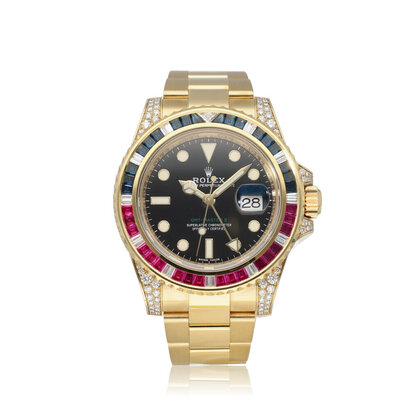 GMT-Master II  2018 + papers | yellow gold - factory diamond - ruby - sapphire