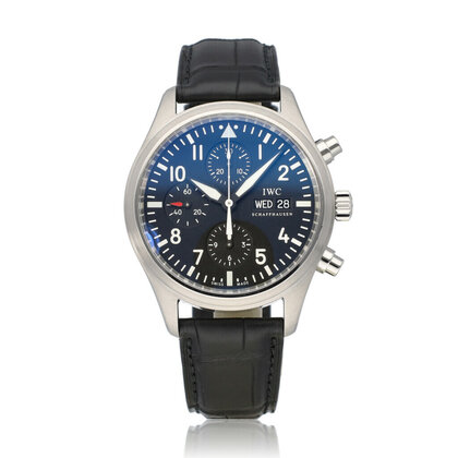 Pilot's Watch Chronograph Automatic 42 steel fliegeruhr black 2006 B+P | NEW IWC STRAP