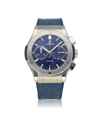 Hublot Classic Fusion Titanium Blue Chronograph 45 2016 + papers | NEW HUBLOT STRAP
