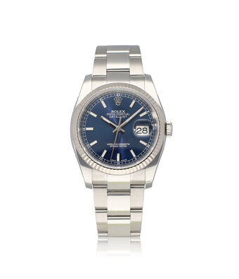 Rolex Datejust 36 steel - white gold blue fluted Oyster 2016 box + papers