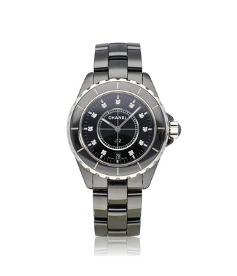 CHANEL J12 Black Diamond Indicators 38 diamond 2008 box + papers | black ceramic