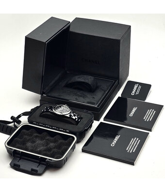 CHANEL J12 Black Diamond Indicators 38 diamond 2008 box + papers | black ceramic