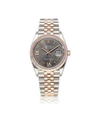 Rolex Datejust 36 2024 Jubilee box + papers | steel - rose gold grey / slate roman diamond
