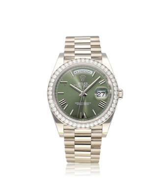 Rolex Day-Date 40 white gold - green - money dial factory diamond 2025 box + papers