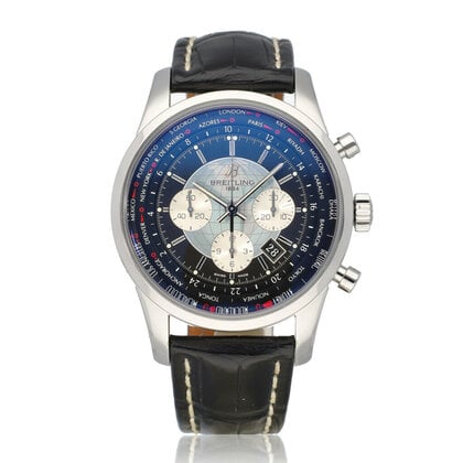 Transocean Chronograph Unitime 46 NEW BREITLING SERVICE - 2015 box + papers | steel black