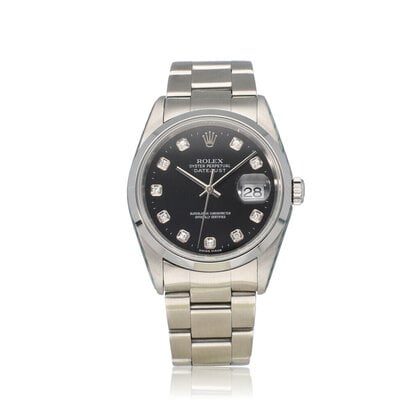 Datejust 36 NEW ROLEX SERIVICE  - 2004 + box | steel black diamond Oyster