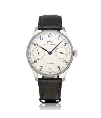 IWC Portugieser Automatic 7 days Power Reserve 42 steel silver 7-days black alligator strap +