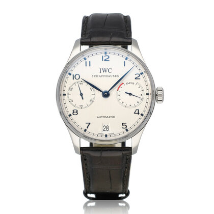 Portugieser Automatic 7 days Power Reserve 42 steel silver 7-days black alligator strap +