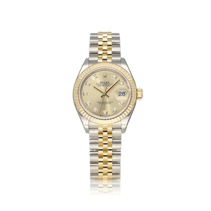 Lady-Datejust 28 NEW ROLEX SERVICE - 2020 B+P | steel / gold champagne diamonds