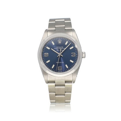 Air-king 34 NEW ROLEX SERVICE - 2005 box + papers  | steel blue Oyster