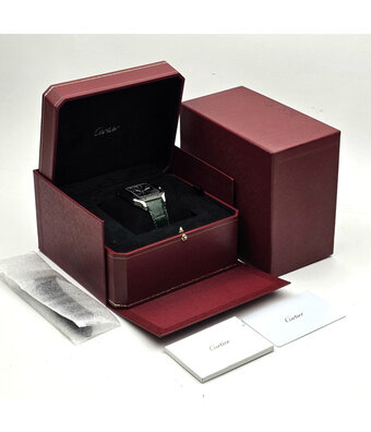 Cartier Santos de Cartier  Large OPEN DATE - box + papers | steel / green / arabic / middle east