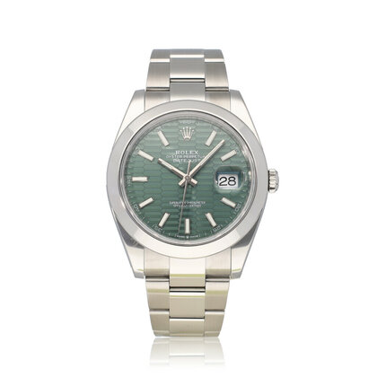 Datejust 41 2023 box + papers | steel mint green fluted domed blocks Oyster