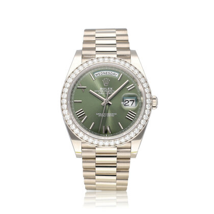 Day-Date 40 white gold - green - money dial factory diamond 2025 box + papers