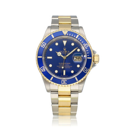 Submariner Date 40 NEW ROLEX SERVICE - 2003 B+P | steel - gold blue / bluesy