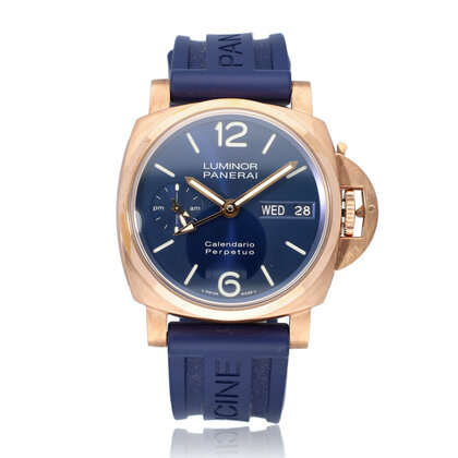 Luminor Perpetual Calendar 44 GMT rose gold / goldtech blue limited 2023 box + papers
