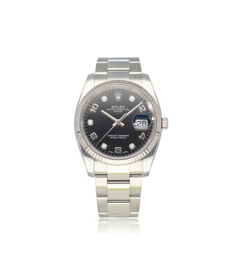 Rolex Date  34 steel black factory diamond Oyster - RANDOM SERIAL