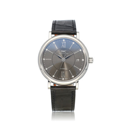 Portofino Midsize Automatic 37 steel grey diamond alligator strap 2022 box + papers