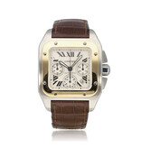 Cartier Santos de Cartier 100 Chronograph  XL steel - yellow gold - alligator strap - ref. 2740 |
