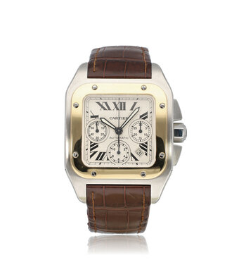 Cartier Santos de Cartier 100 Chronograph  XL steel - yellow gold - alligator strap - ref. 2740 |